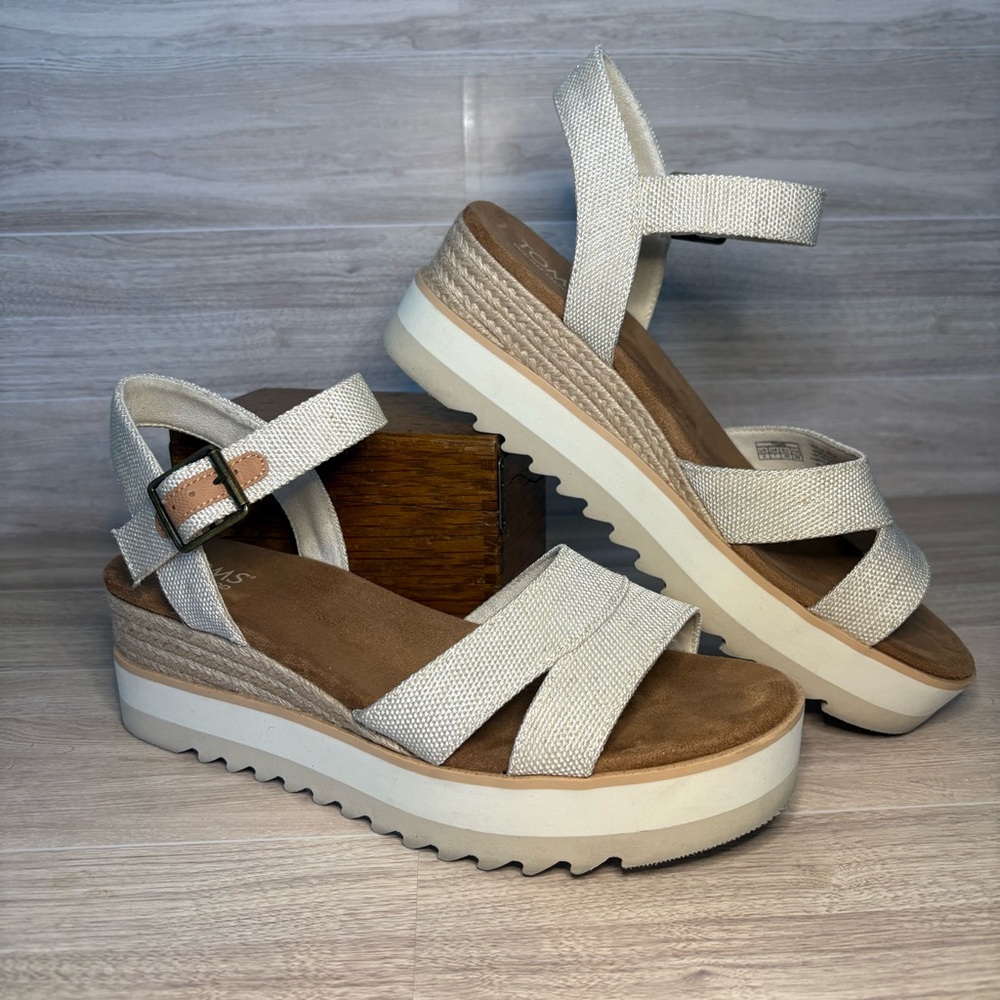 TOMS Louisa Platform Sandal Ankle Strap Espadrille Wedge, Size 9